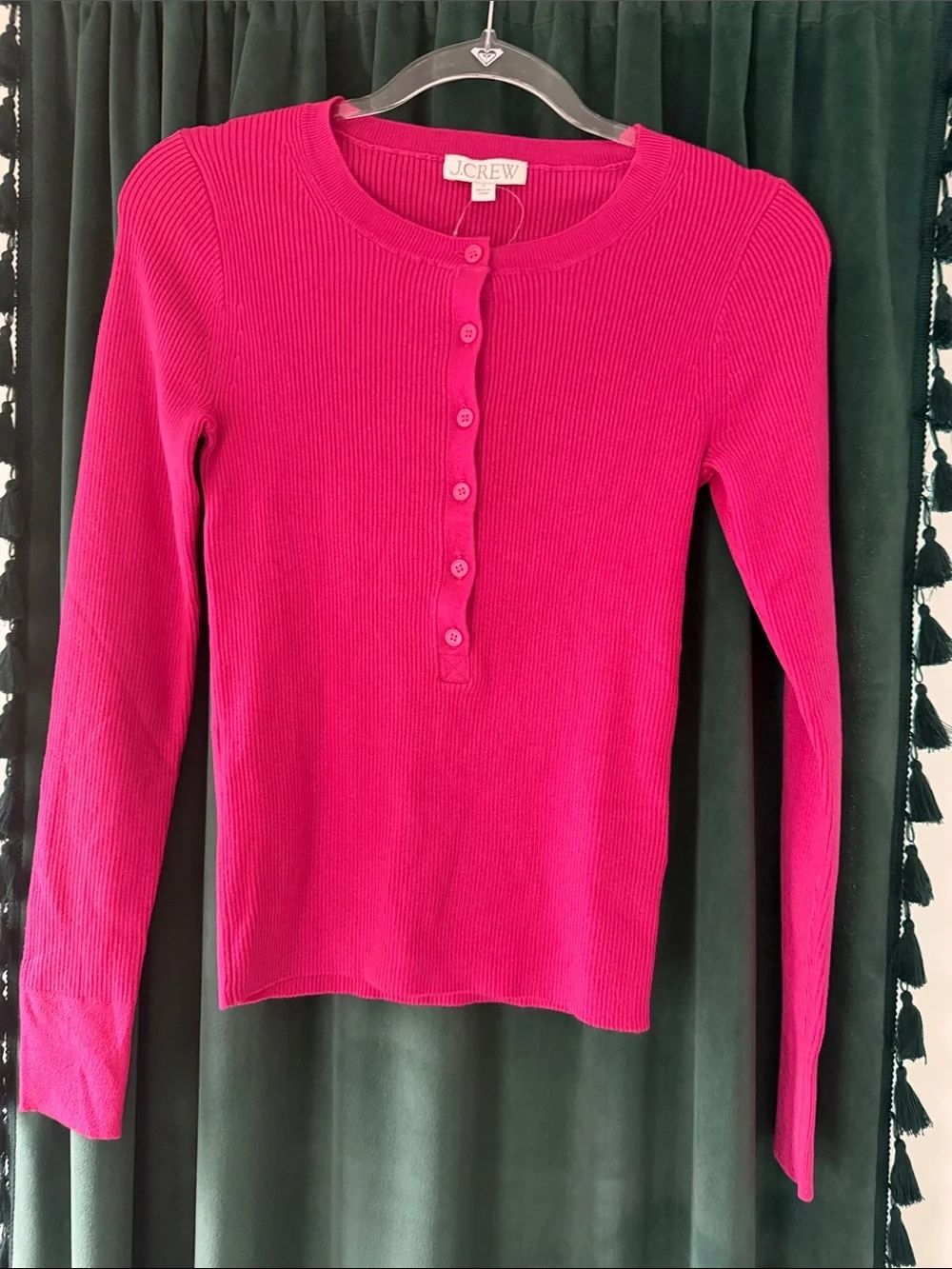 J. Crew Women’s Ribbed Henley Sweater - Bright Pink